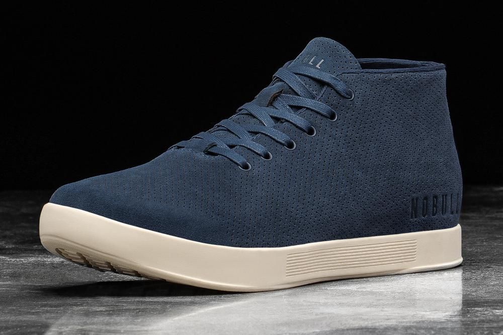 NOBULL Men's Suede Mid Training Shoes - Navy Ivory - Ireland (1930WULCD)